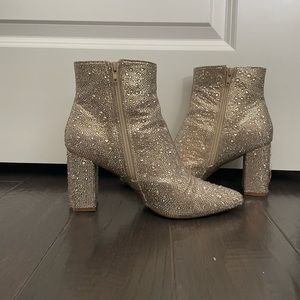 Betsy Johnson Cary light gold Champaign heeled boots